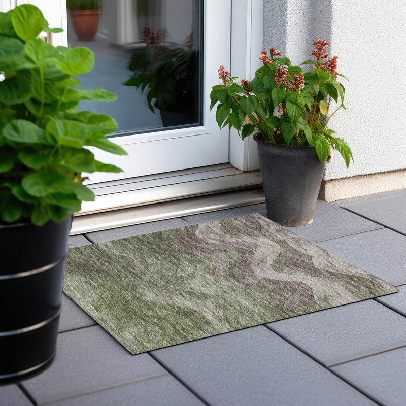 Machine Washable Indoor/Outdoor Cinead ACN1700 Green Rug, Rectangle 1'8" x 2'6"