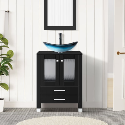 Ensemble de meuble-lavabo simple 24 po avec plateau en contreplaqué et pieds en bois massif 