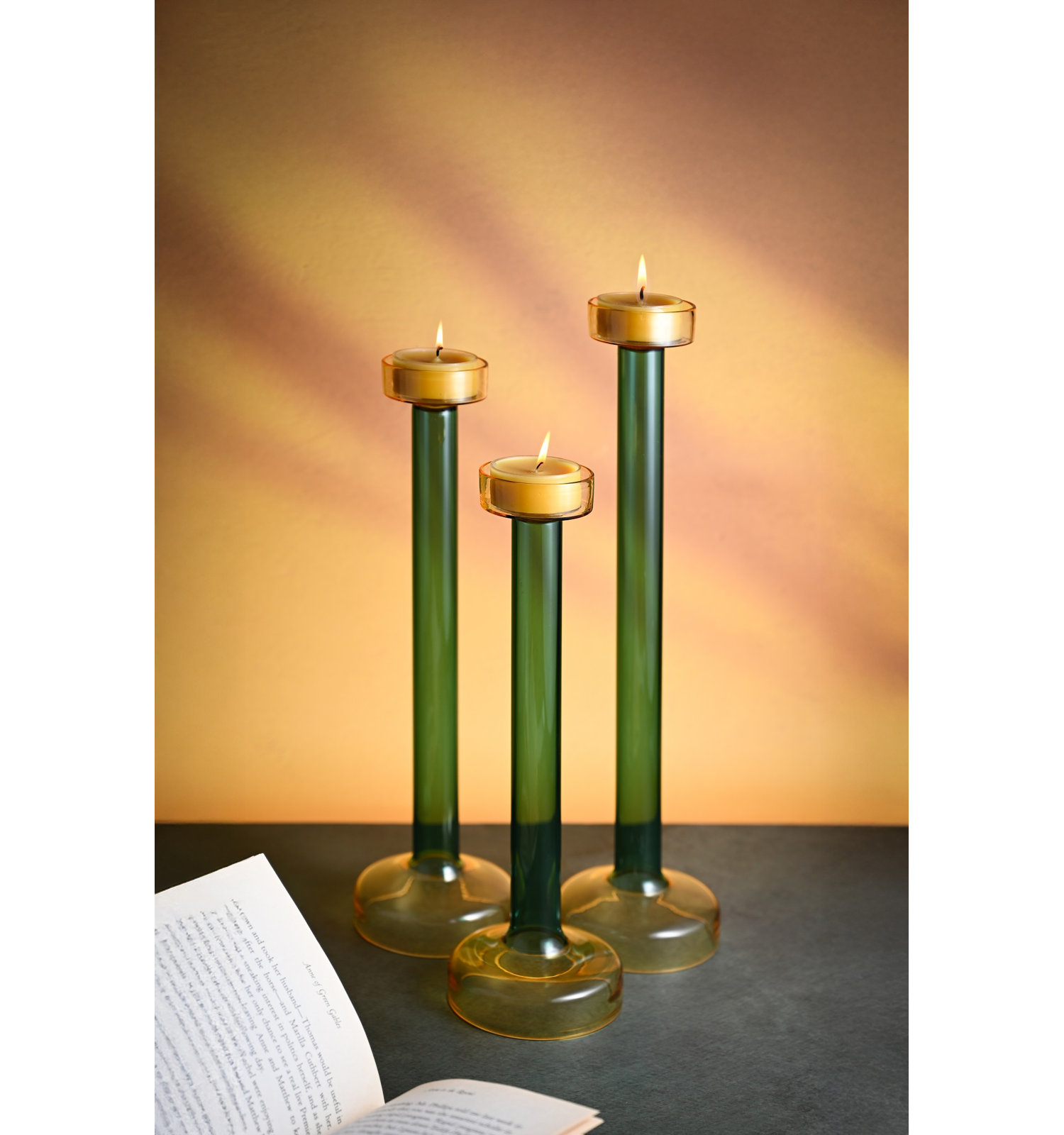 Ahmad Glass Tealight Candle Holder, 11.25"H x 3" W x 3" D, Yellow