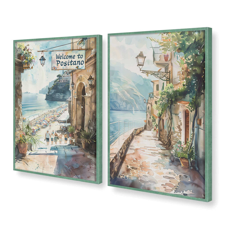 «Coastal Greeting», ensemble de 2 pièces encadrées par Azure Artisanal Studio, Citronnelle, H 21 po x l 34 po x P 1,375 po