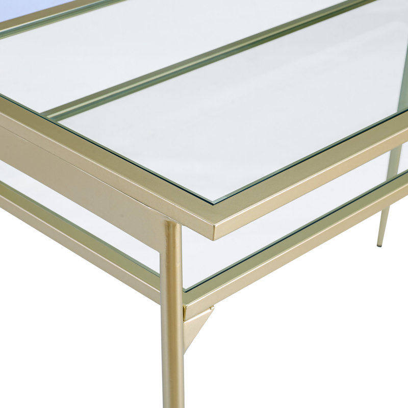 Latonnia Glass Top Metal Base Writing Desk, Gold