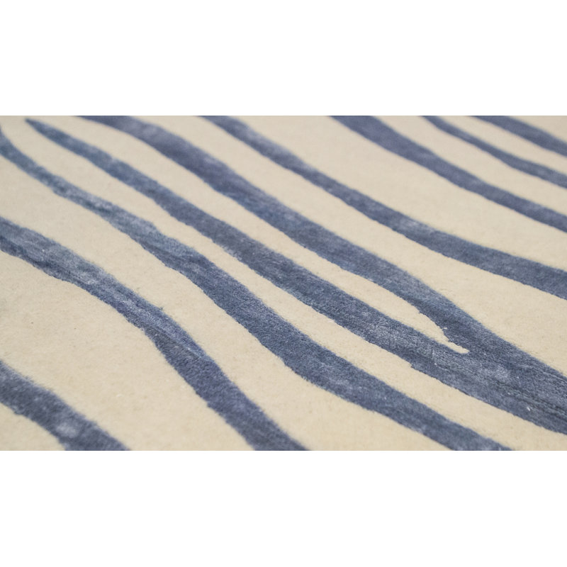 Hand-Knotted High-Quality Ivory and Light Blue Area Rug