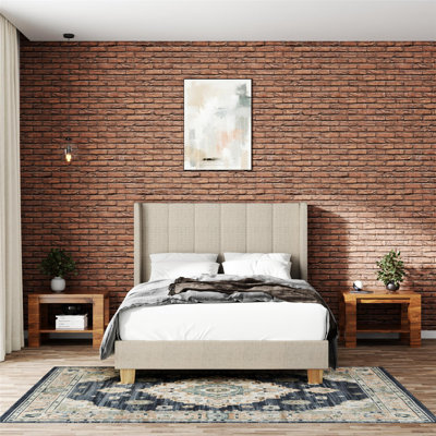 Mickenzi Wingback Platform Bed Frame with Tufted Headboard