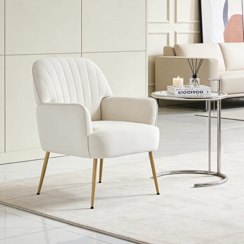 Chaise de salon rembourrée en velours Comfy, Bois, Beige