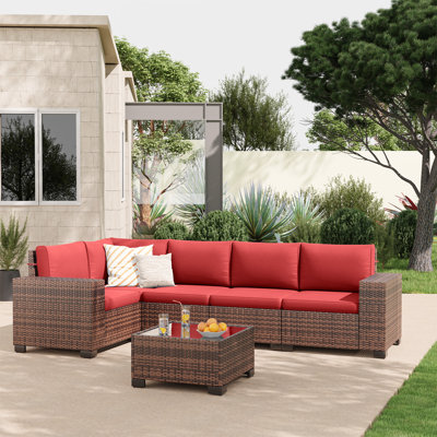 Ensemble de conversation modulaire en rotin pour 5 personnes avec coussins