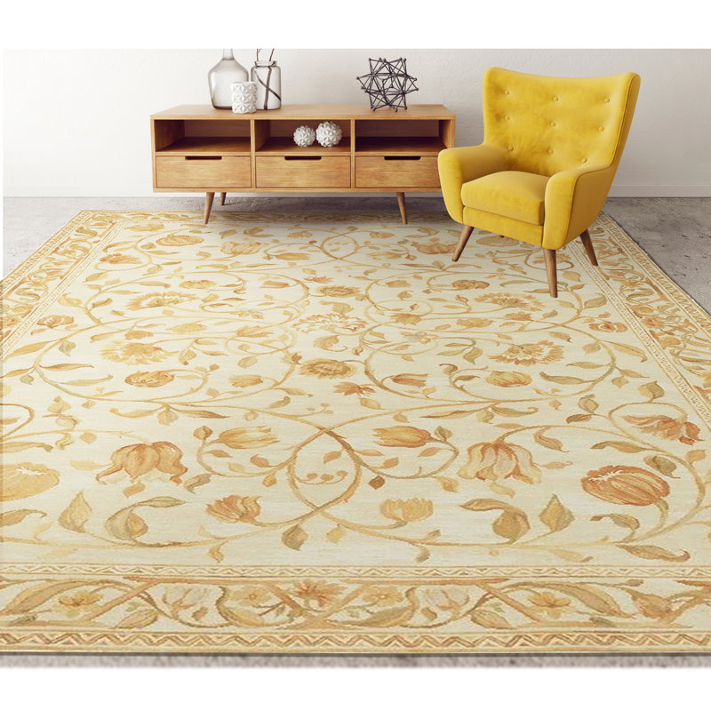 Tapis ivoire et ivoire noué à la main de haute qualité