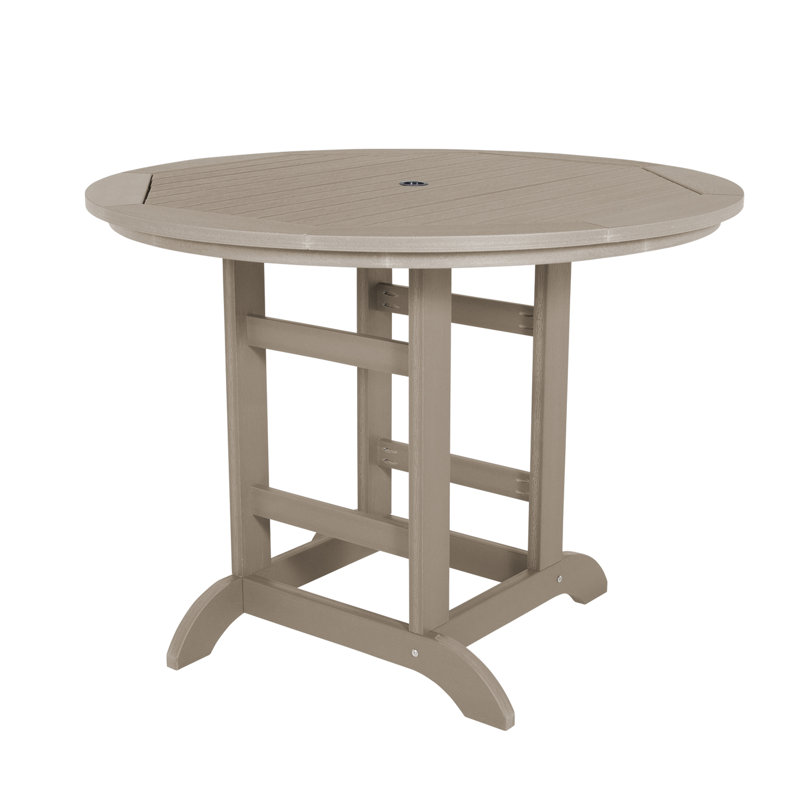 Tion Round Outdoor Dining Table with Umbrella Hole in Counter Height (36"), 36" H x 48" L x 48" W, Woodland Brown