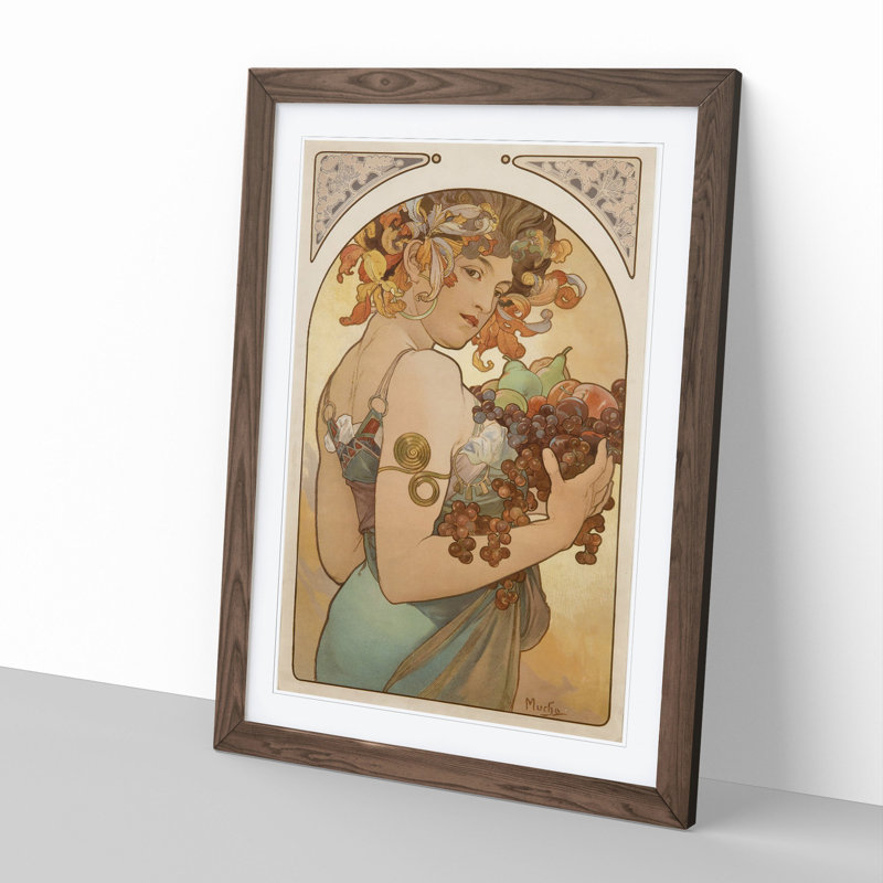 Fruit by Alphonse Mucha - Picture Frame Painting, 36cm H x 27cm W x 2cm D, Walnut Framed