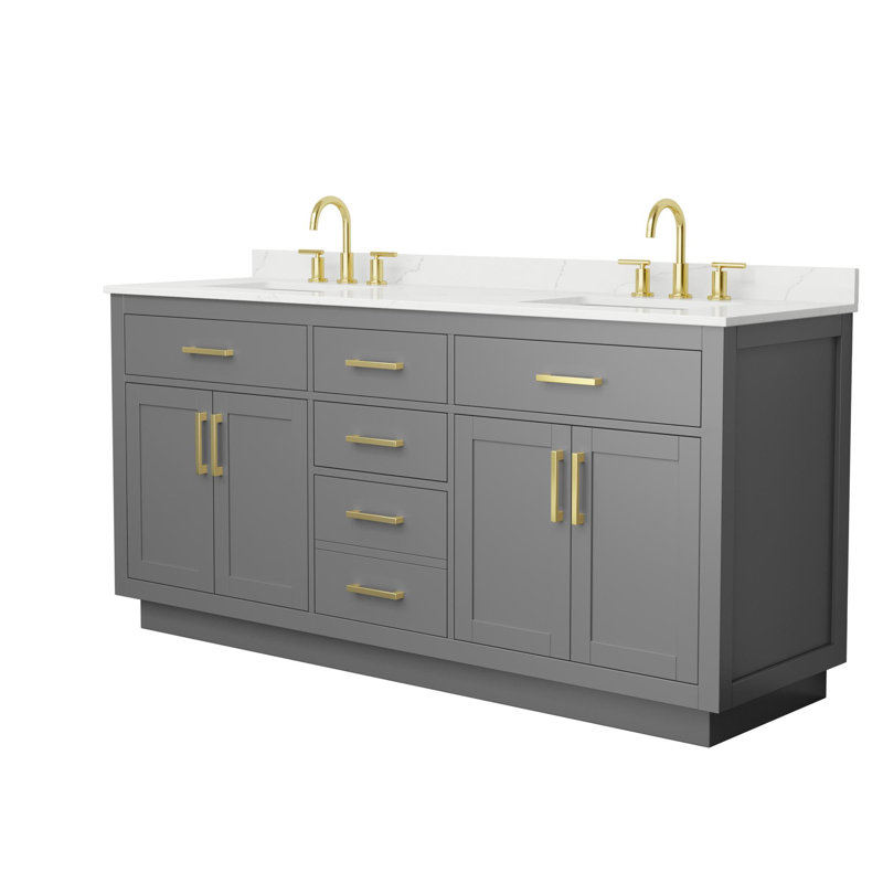Meuble-lavabo double Beckett TK, Or brossé, 72'', Centre de 8 po