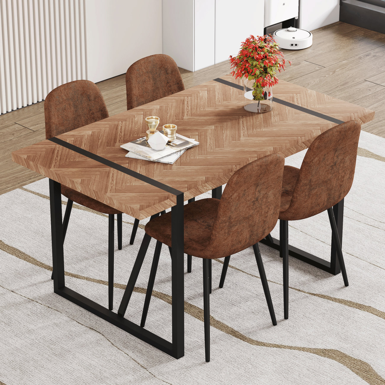 George Oliver Table And Chair Set.A Retro Rectangular Dining Table With ...