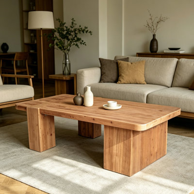 Table basse Table basse en bois massif L 47,24 po x l 23,62 po x H 15,75 po brun antique avec grain de bois naturel