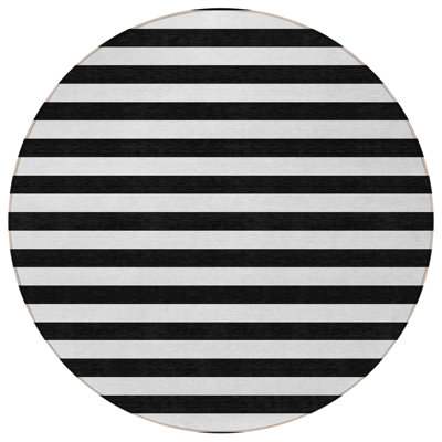 Tapis rond noir et blanc 8 po