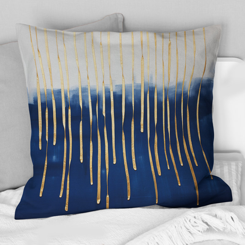 Azure Tapestry Of Time Abstract Gold And Blue - Abstract Painting Printed Throw Pillow, 16" x 16"