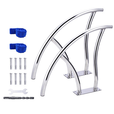 Safe Entry Pool Handrail, Durable 304 Stainless Steel, Blue Non-Slip Grip, Heavy Duty, High Load Capacity, Easy Install, Rustproof Railing with Accessories, 55 x 32 inches