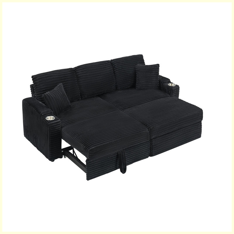 Canapé moderne multifonctionnel avec inclinable dissimulé et porte-gobelets, Noir