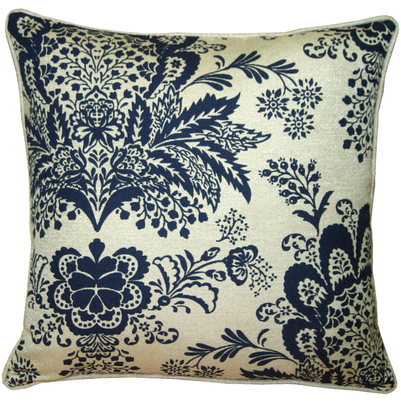 Floral Linen Reversible Throw Pillow, Blue