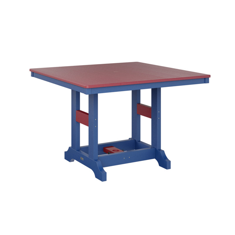 Garden Classic Outdoor Square Bar Table, Pacific Blue, Scarlet Red