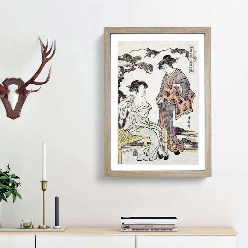 Dressing a Lady by Torii Kiyonaga - Picture Frame Painting Print, 48cm H x 36cm W x 2cm D, Oak Framed