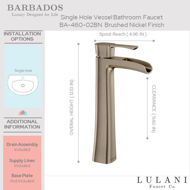 Robinet de lavabo vasque avec bonde Lulani, Nickel brossé