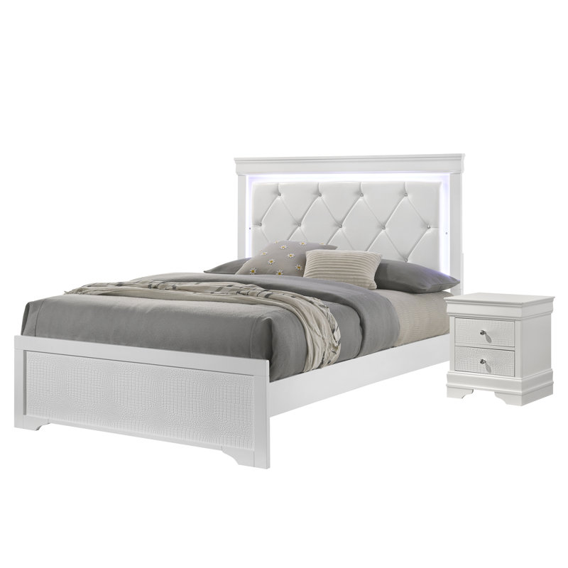 Jaquayvion Queen 2PC - blanc, Blanc, Deux pièces : Lit et table de chevet, Grand