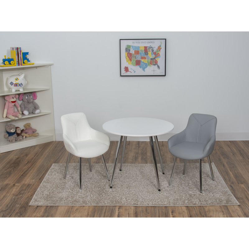 Paz Kids 3 Piece and Chair Set, White/Gray