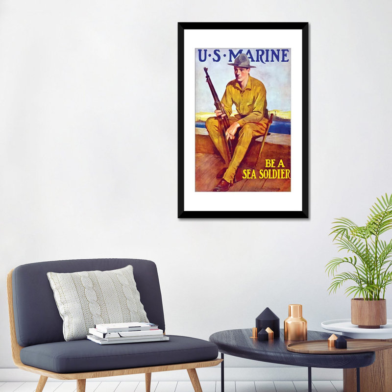 « wwi poster of a us marine assis near the harbor », affiche rétro sur toile, H 32 po x l 24 po x P 1 po, Blanc
