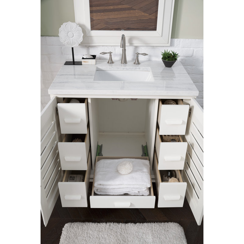 Broeder 36'' Single Bathroom Vanity with Top, Whitewashed Walnut, White Zeus, 8" Widespread