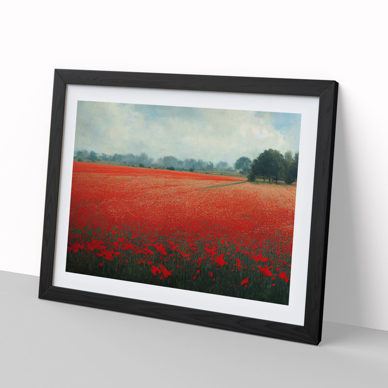XH1022-8150X Splendorous Poppies Flowers - Single Picture Frame Painting, 46cm H x 64cm W x 2cm D, Black