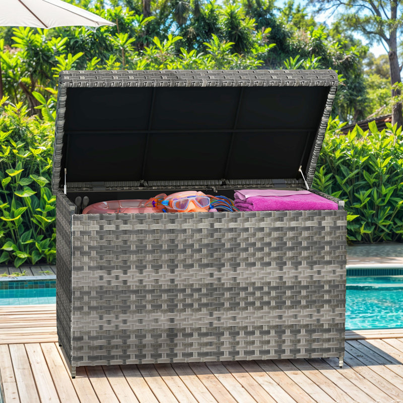 Balconera Water Resistant Wicker Deck Box, Gray, 36.61" H x 57.48" W x 32.67" D