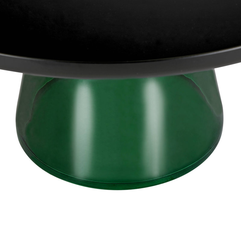 30" Round Coffee Table Glass/Sintered Stone Top With Powder-Coated Rim And Tempered Glass Base, Green, Black