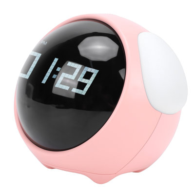 Réveil enfant avec veilleuse à luminosité réglable et activation vocale, rose, idéal pour les tout-petits, les écoliers et les filles.