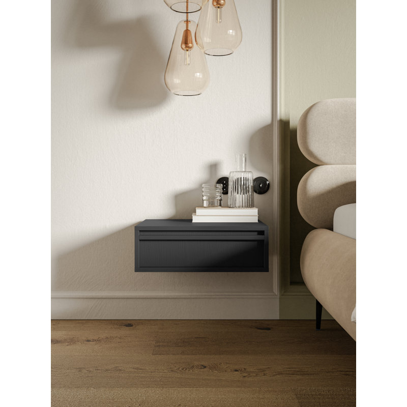 Akhi 50cm W Manufactured Wood Bedside Table, Black