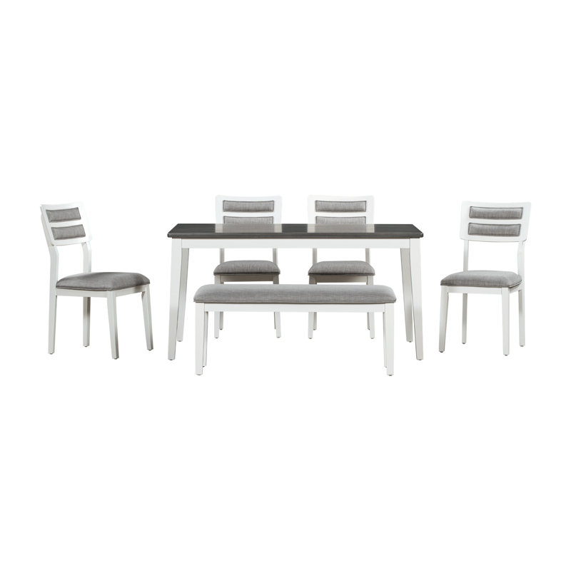 Ensemble de salle à manger 6 pièces de style classique et traditionnel, comprenant une table de salle à manger, 4 chaises rembourrées et un banc