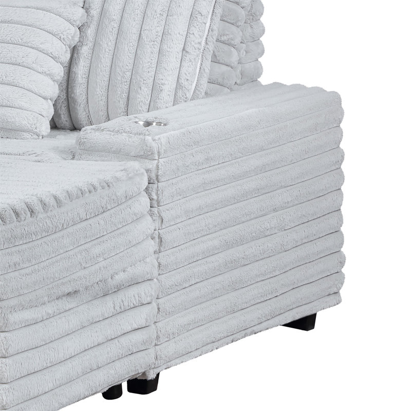 Canapé-fauteuil surdimensionné en velours côtelé l 67 po Symphony avec porte-gobelets et port de charge USB, Gris clair