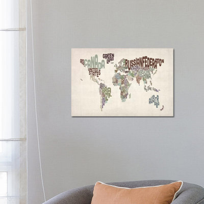 Typographic World Map VI by Michael Tompsett - 1 Piece Wrapped Canvas Wall Art