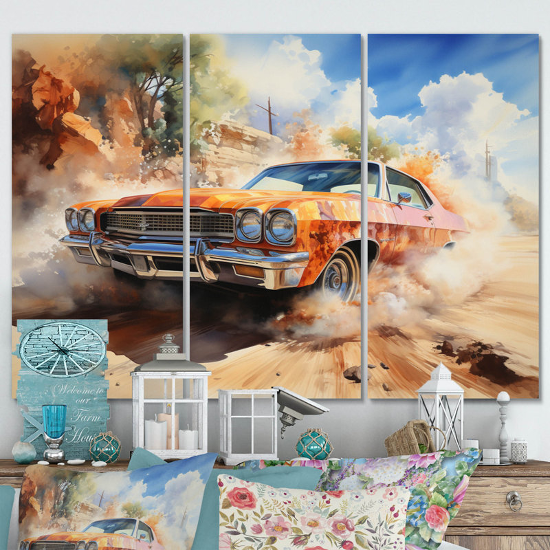 Ensemble d'art mural sur toile véhicule 3 pièces - Muscle Car, H 32 po x l 48 po x P 1 po