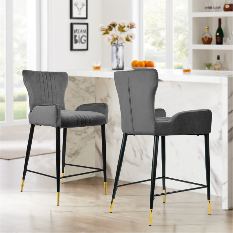 Upholstered Counter Stool with Metal Frame