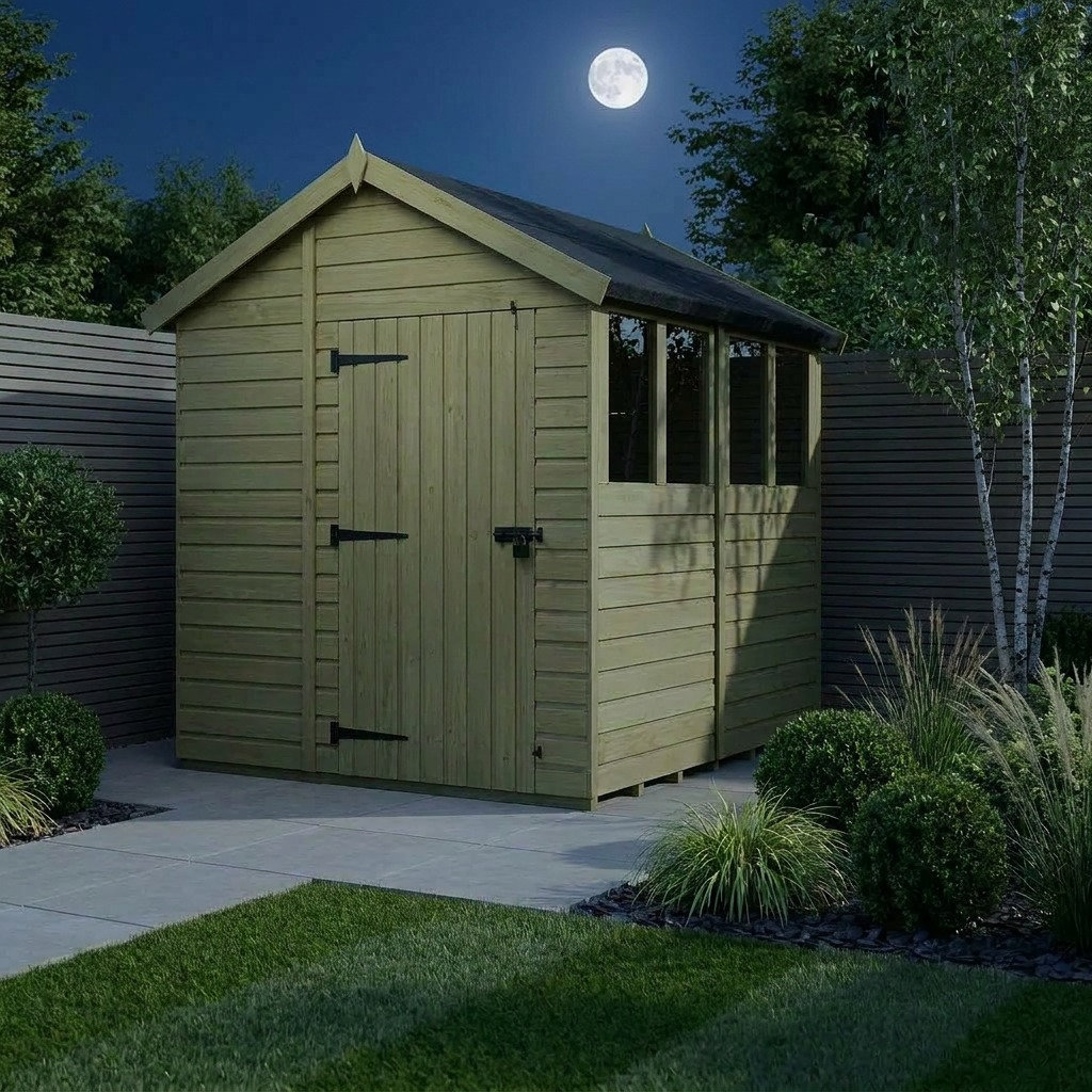 Total Sheds 6ft x 8ft Apex Garden Shed - Single Door - With Windows - Pressure Treated Timber - UK Manufactured