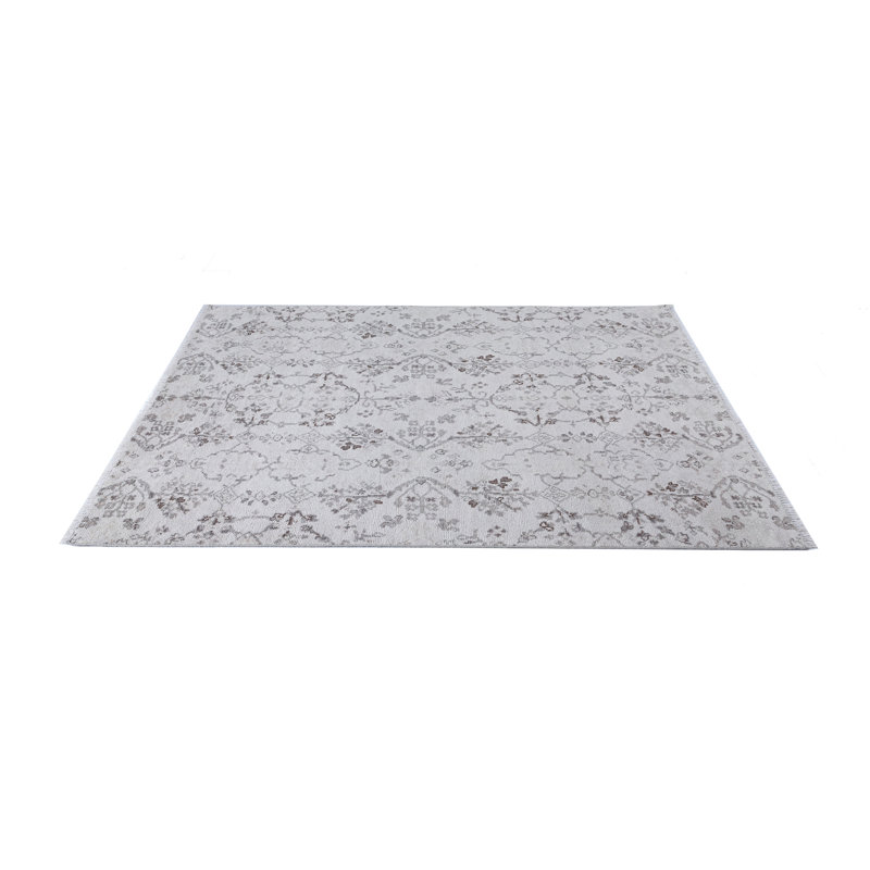 Wool Floral Area Rug in Gray, Runner 2'6" x 7'