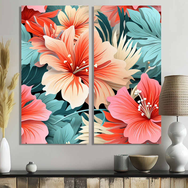 Ensemble de 2 décorations murales Coral Mirage Vi Tropical - Peach, H 32 po x l 32 po, Ne s’applique pas