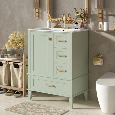 24.8" Modern Freestanding Bathroom Vanity With Ceramic Sink, Soft-Close Door & 3 Drawers For Efficient Storage – Epa/Upc Certified