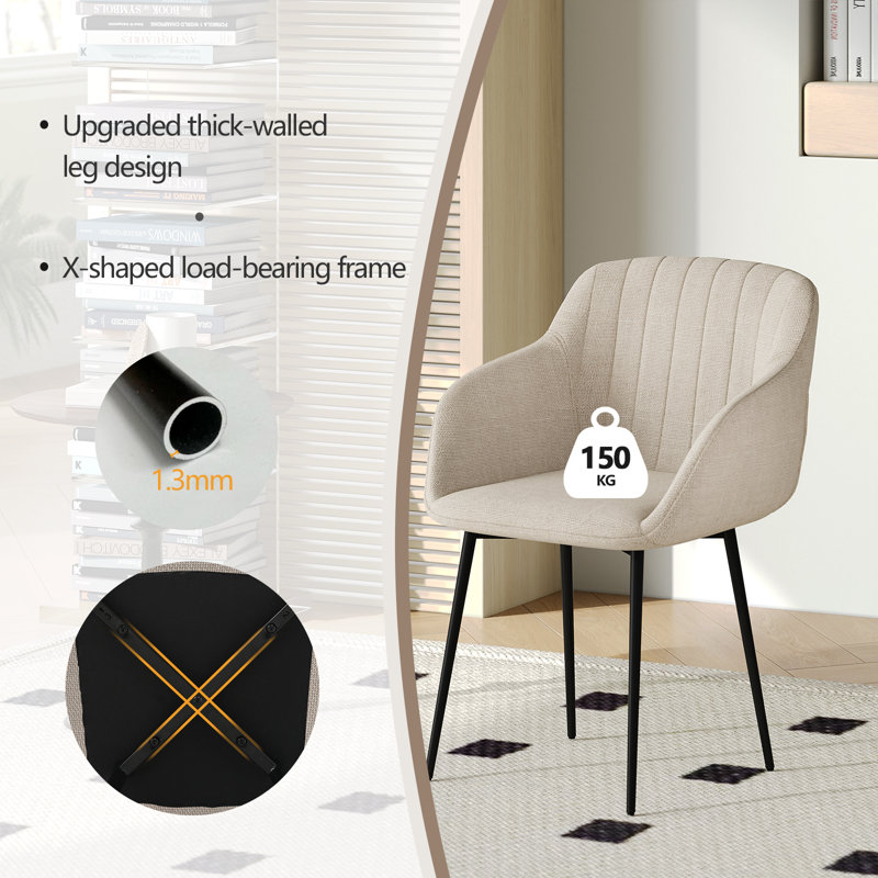 Ohio Modern Upholstered Dining Chairs with Metal Legs, 2, Beige Linen