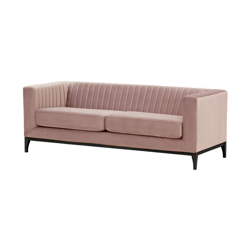 Buker Velvet Square Arms Sofa, Pink, Black
