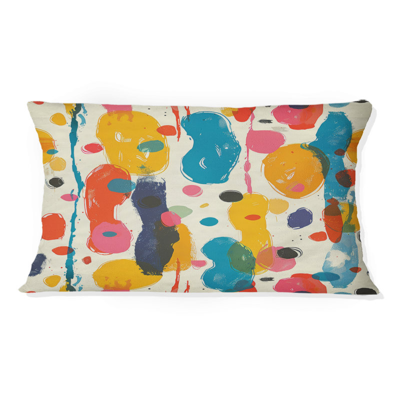 Coussin lombaire jaune Mid-Century Paint Splatter III