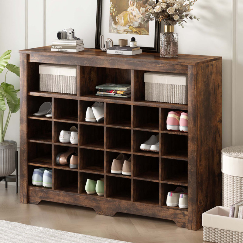 Console à 24 casiers au design épuré, Brun rustique