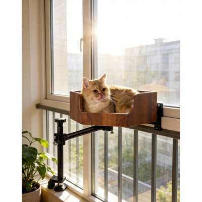 Lit pour perchoir réglable de 17,91 po à plusieurs hauteurs - plateforme en bois massif avec support de pince en métal robuste, espace de repos pour chats pour chats d'intérieur, lit de chat rustique moderne pour le salon, la chambre à coucher et le bureau personnel