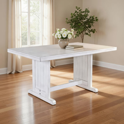 Table de salle à manger Sime, plateau rectangulaire en bois blanc cassé de 60 pouces