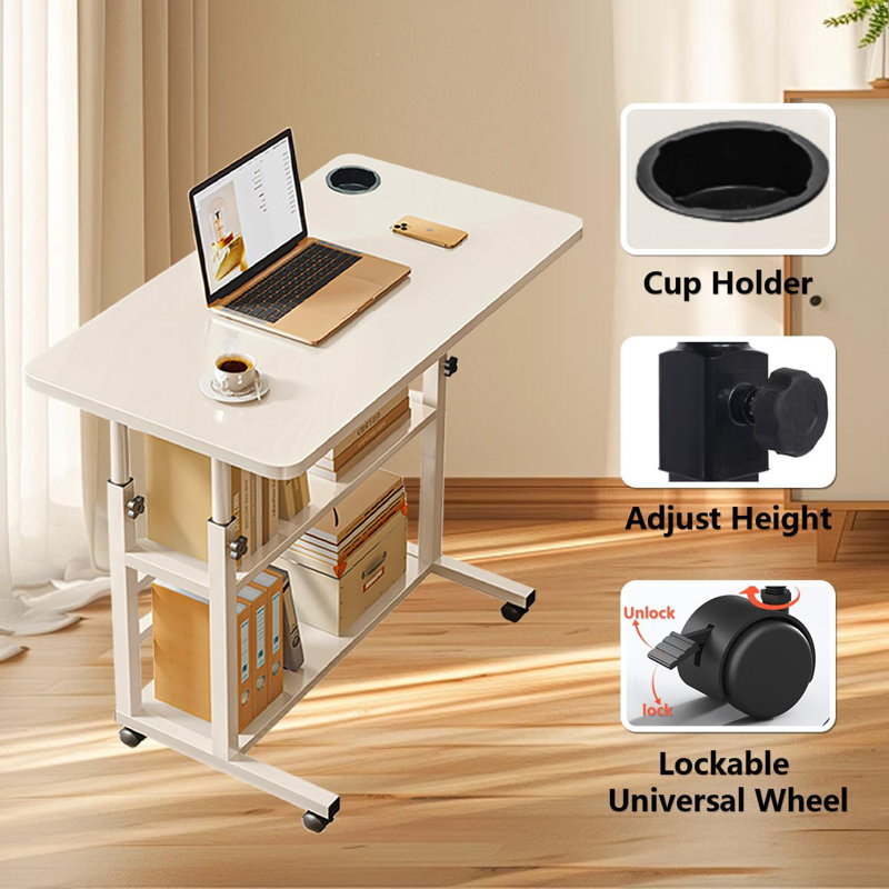 Desk Adjustable Height,Small Computer Desk For Small Spaces,Study Student Writing Table For Bedroom, Beige