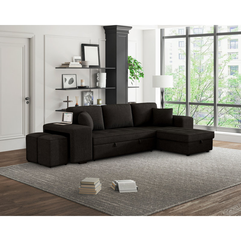 Verton 104.5'' Upholstered Sleeper Sofa, Charcoal Gray Chenille