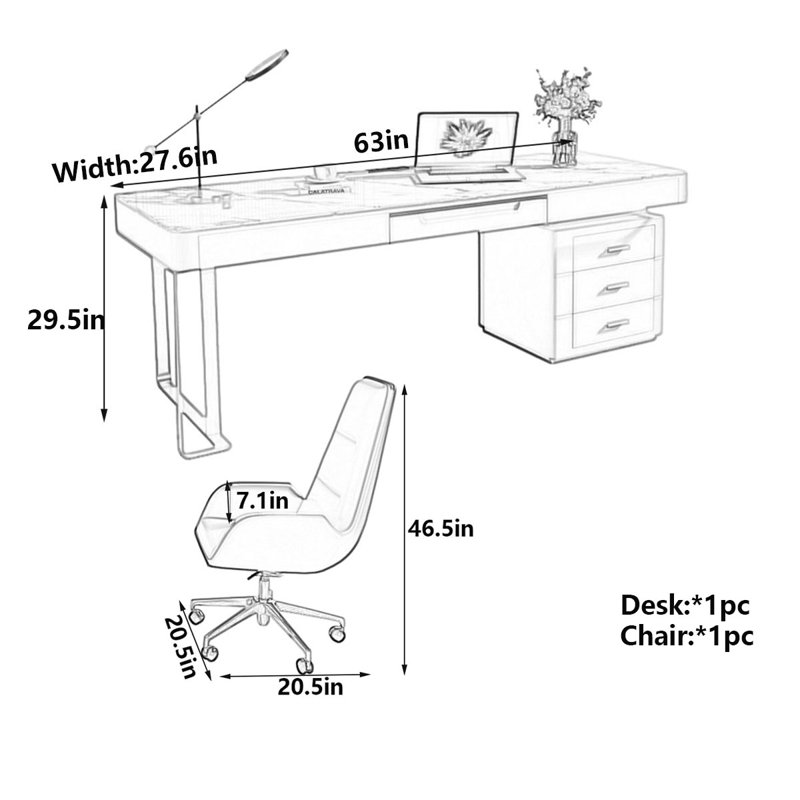 Bureau Modern, H 29,5 po x l 63 po x P 27,6 po